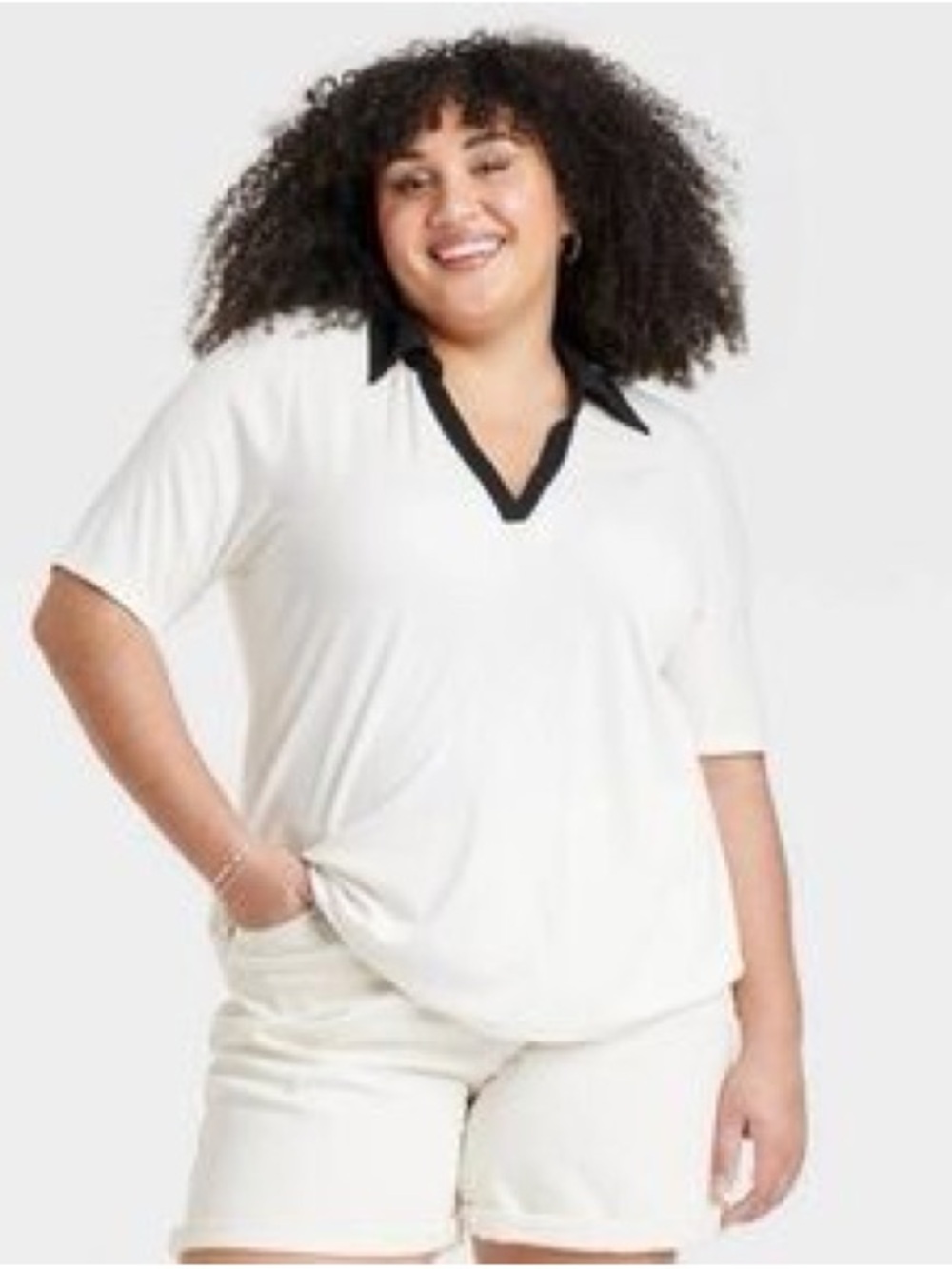 Ava & Viv White Ribbed Top with Black Trim